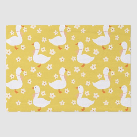Witte Gans en Daisies Dank U geel Tissuepapier (Voorkant)