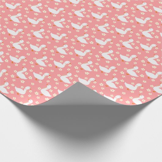 Witte Gans en Daisies Dank u Roze Cadeaupapier (Hoek)