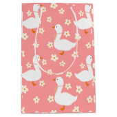Witte Gans en Daisies Dank u Roze Medium Cadeauzakje (Voorkant)