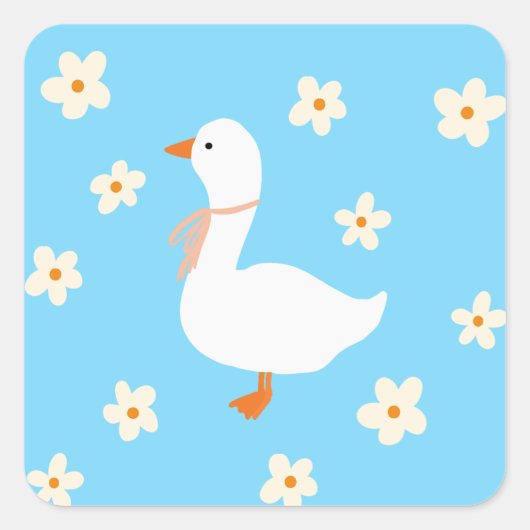 Witte Gans en Daisies Vierkante Sticker (Voorkant)