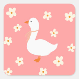 Witte Gans en Daisies Vierkante Sticker