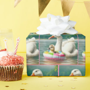 Witte Gans met Gosling in een opblaasbare ring Cadeaupapier