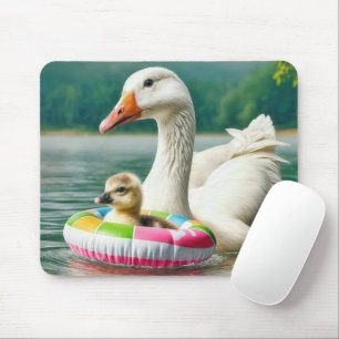 Witte Gans met Gosling in een opblaasbare ring Muismat