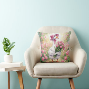 Witte Gans Met Roze Tulpen Kussen