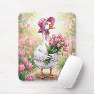 Witte Gans Met Roze Tulpen Muismat