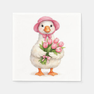 Witte Gans met Roze Tulpenboeket Servet
