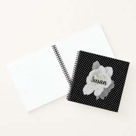 Witte Gardenia Bloem op zwart-witte Polka Dot Notitieboek