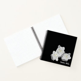 Witte Gardenia bloemen op zwart Notitieboek