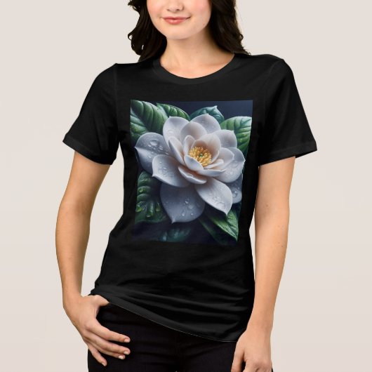 Witte Gardenia Bloemen Tri-Blend Shirt (Voorkant)