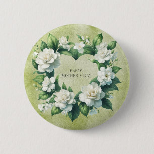 Witte Gardenia Bloemen voor Moederdag Ronde Button 5,7 Cm