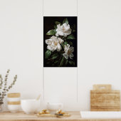 Witte Gardenias Bloemenkunst Print Poster (Keuken)