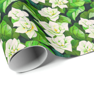 Witte Gardenia's en Jade Groene Bladeren Cadeaupapier