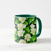 Witte Gardenia's en Jade Groene Bladeren Mok (Voorkant rechts)