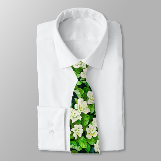 Witte Gardenia's en Jade Groene Bladeren Stropdas (Gebonden)