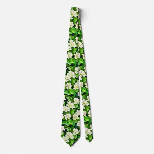 Witte Gardenia's en Jade Groene Bladeren Stropdas (Voorkant)