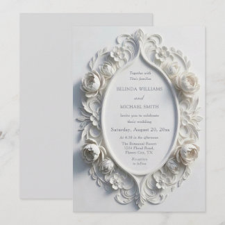 Witte gebeeldhouwde bloemen Crest Trouwen Kaart