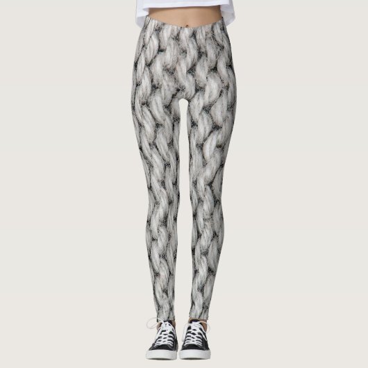 Witte gebreide woltextuur, close-up foto. leggings (Voorkant)