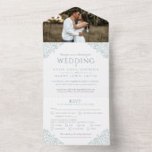 Witte gedempte groene bladeren, aangepaste foto all in one uitnodiging (Binnen)