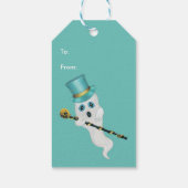 Witte geest met Gekke gezicht in Top Hat Skull Can Cadeaulabel (Achterkant)