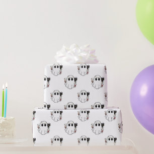 Witte geesten en zwarte katten Witte Halloween Cadeaupapier
