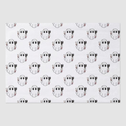 Witte Geesten en Zwarte Katten Witte Halloween Tissuepapier (Voorkant)