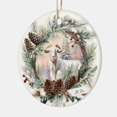 Witte geit boerderij kerst pinecone krans keramisch ornament (Links)