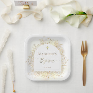 witte gele bloemen Doop Papieren Bordje