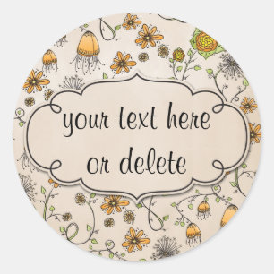 witte gele bloemen op roze ronde sticker