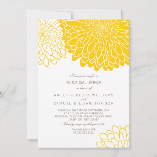 Witte Gele Chrysanthemum Eenvoudig Proefdiner Kaart (Voorkant)