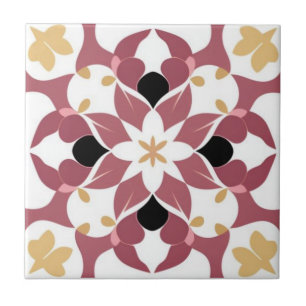 Witte, gele en donkerroze bloemen tegeltje