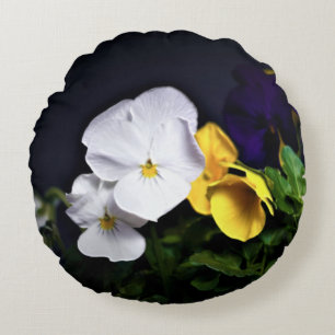 Witte gele en Paarse pansies Rond Kussen