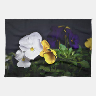 Witte gele en Paarse pansies Theedoek