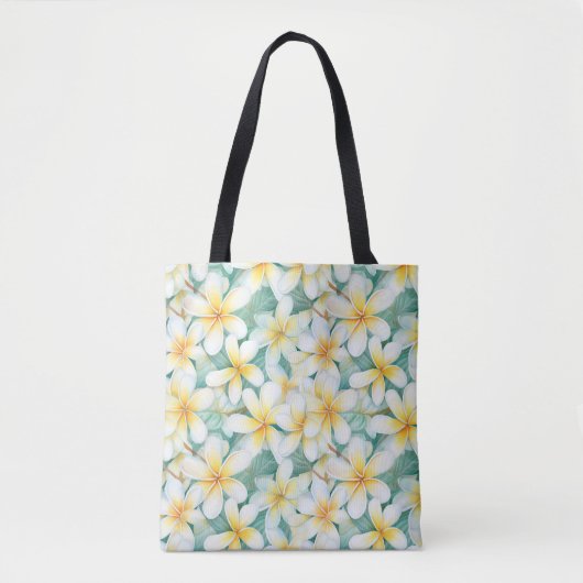 Witte & Gele Frangipani All-Over-Print Canvas tas (Voorkant)