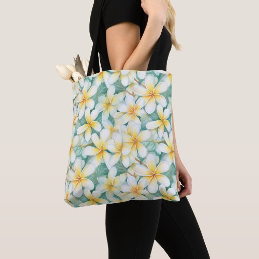 Witte & Gele Frangipani All-Over-Print Canvas tas (Dichtbij)