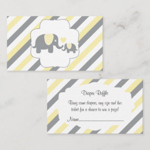 Witte, gele & grijze streep olifanten luier Raffle Informatiekaartje