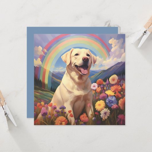 Witte Gele Lab Regenboog Memorial Brug Hond Naam Kaart (Voorkant / Achterkant in situ)