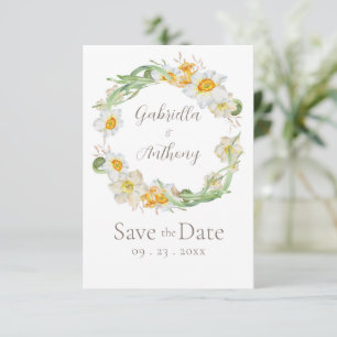 Witte & Gele Narcis Bloemige 'Save the Date' Save The Date