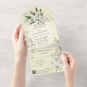 Witte gelilies op Bleek geel met QR-code All In One Uitnodiging (Afscheurbaar)