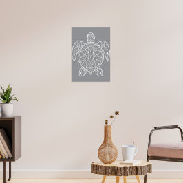 Witte geometrische draadframe zeeschildpad poster