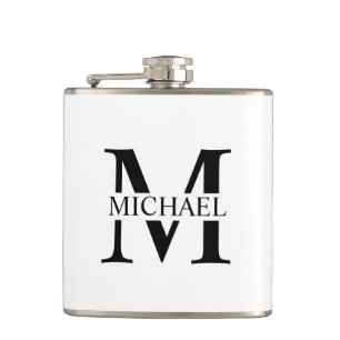Witte gepersonaliseerde monogram- en naamfles heupfles