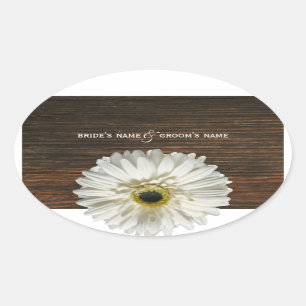 Witte Gerbera Daisy & Barnwood Bruiloft Sticker