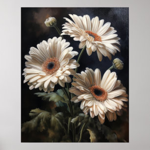 Witte Gerbera Daisy Flowers Art Print Poster