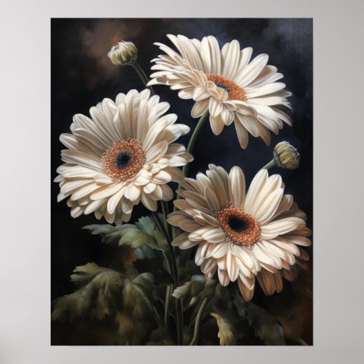Witte Gerbera Daisy Flowers Art Print Poster (Voorkant)