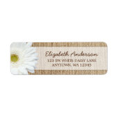 Witte Gerbera Daisy Rustieke Burlap Adres Etiket (Voorkant)
