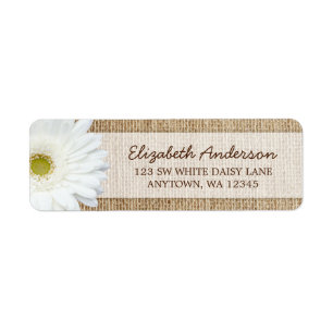 Witte Gerbera Daisy Rustieke Burlap Adres Etiket