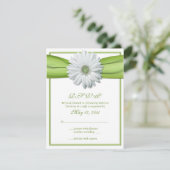 Witte Gerbera met groene lint Reageer Kaart (Staand voorkant)