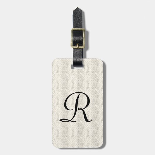 Witte, getextureerde Burlap monogram tas Bagagelabel (Voorkant verticaal)