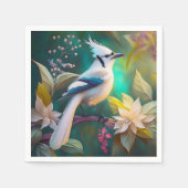 Witte getufte Blauwgroen vleugel Jay Fantasy Bird Servet (Voorkant)