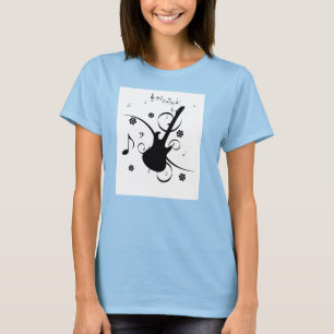 Witte gitaar en Muzieknoten met bovenloop voor vro T-shirt