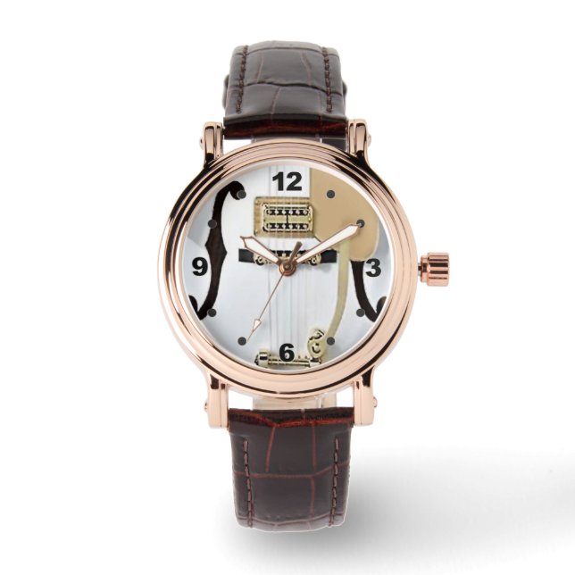 witte gitaar lederen horloge (Voorkant)